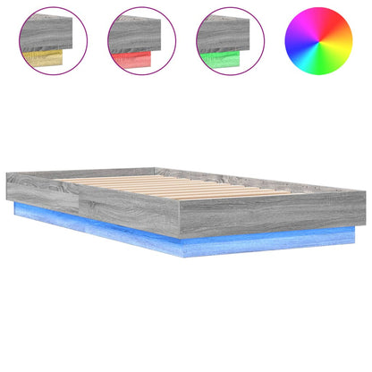 Bed Frame without Mattress with LED Lights Grey Sonoma 90x190 cm Single