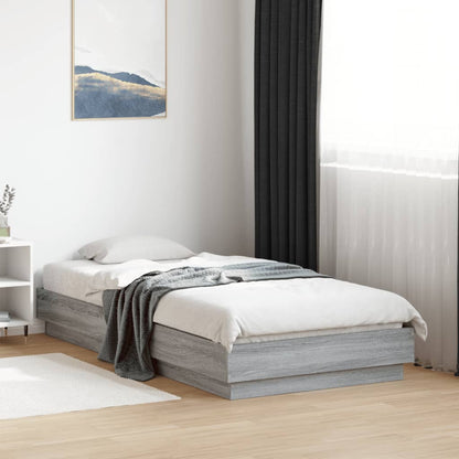 Bed Frame without Mattress with LED Lights Grey Sonoma 90x190 cm Single