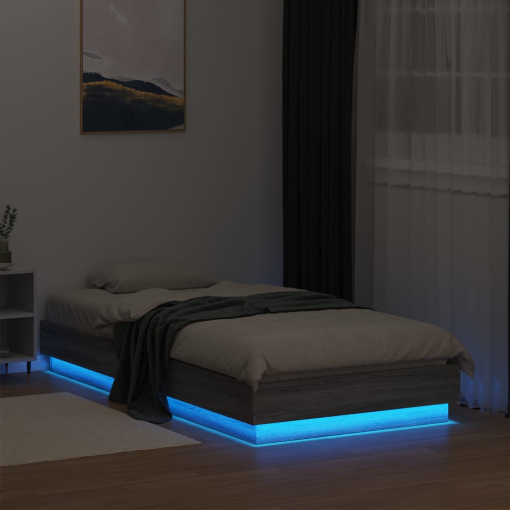 Bed Frame without Mattress with LED Lights Grey Sonoma 90x190 cm Single