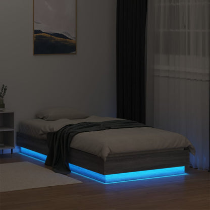 Bed Frame without Mattress with LED Lights Grey Sonoma 90x190 cm Single