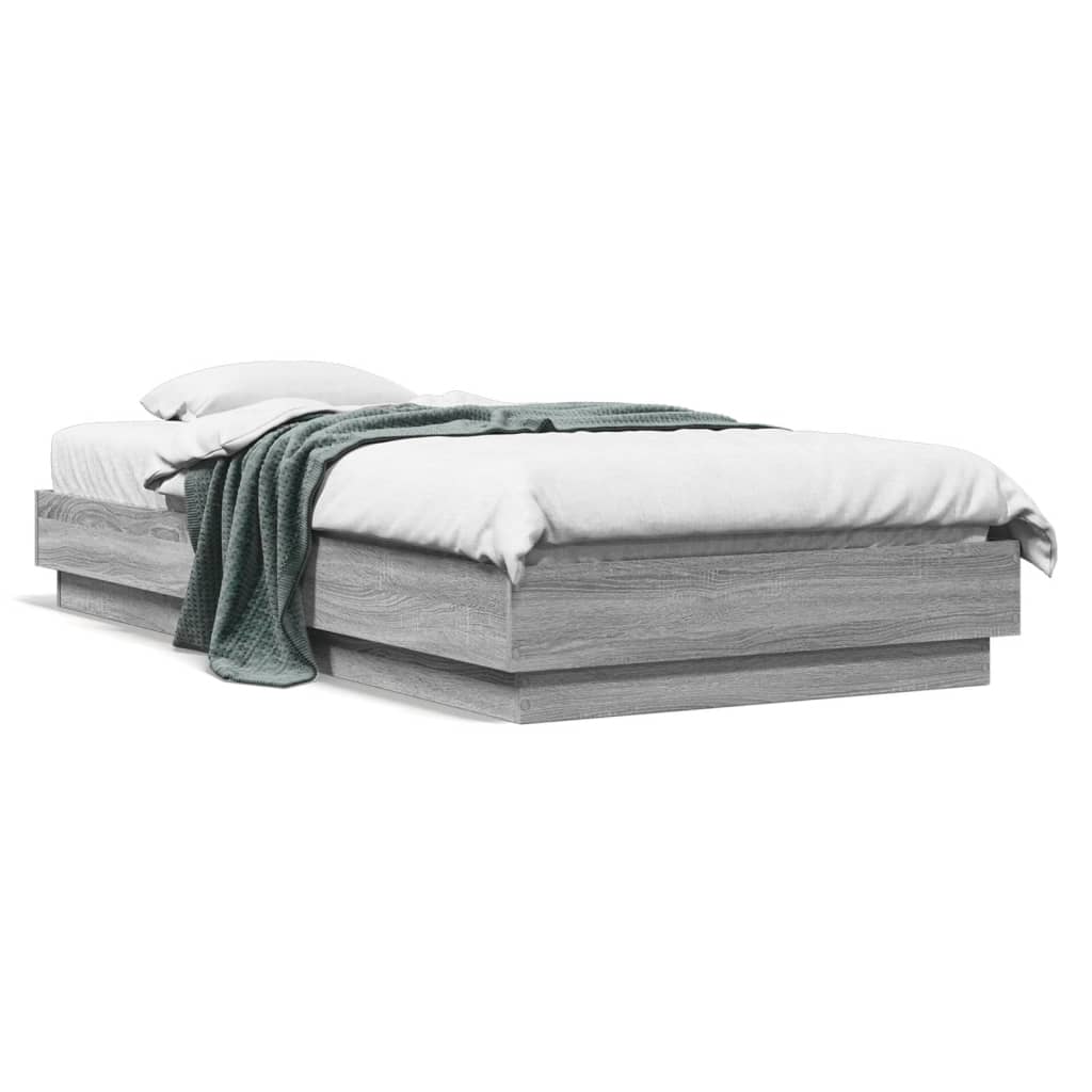 Bed Frame without Mattress with LED Lights Grey Sonoma 90x190 cm Single