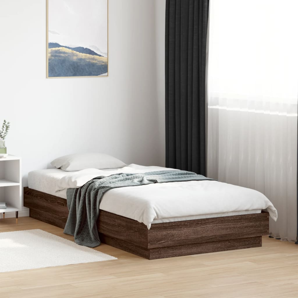 Bed Frame without Mattress with LED Lights Brown Oak 90x190 cm Single