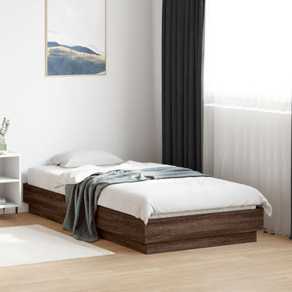 Bed Frame without Mattress with LED Lights Brown Oak 90x190 cm Single