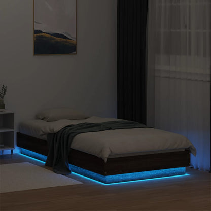 Bed Frame without Mattress with LED Lights Brown Oak 90x190 cm Single