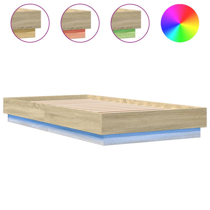 Bed Frame without Mattress with LED Lights Sonoma Oak 75x190 cm Small Single