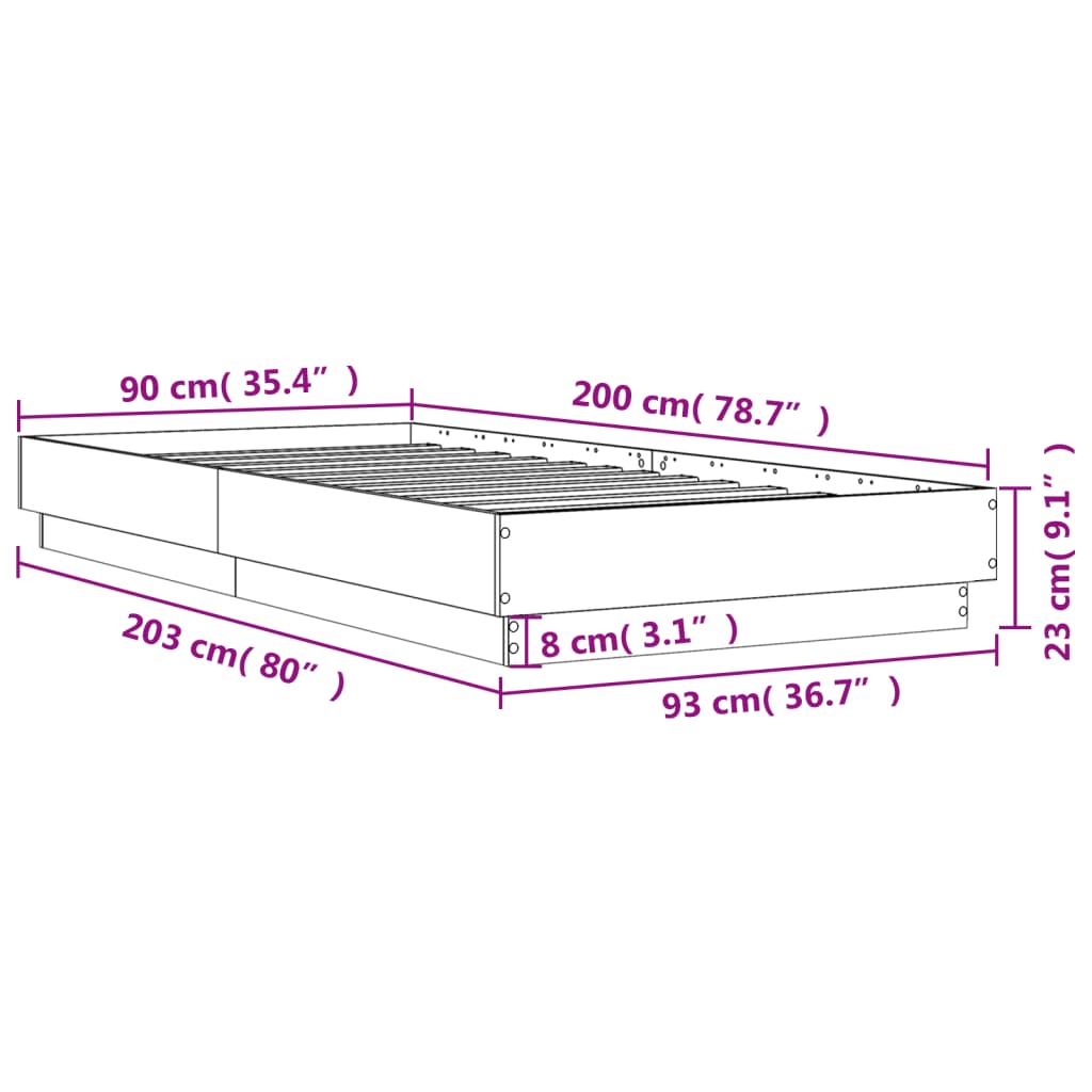 Bed Frame without Mattress Smoked Oak 90x200 cm Engineered Wood