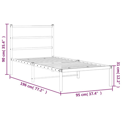 Metal Bed Frame without Mattress with Headboard Black 90x190cm
