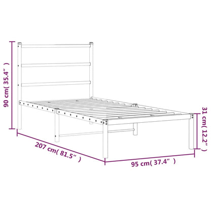 Metal Bed Frame without Mattress with Headboard Black 90x200cm