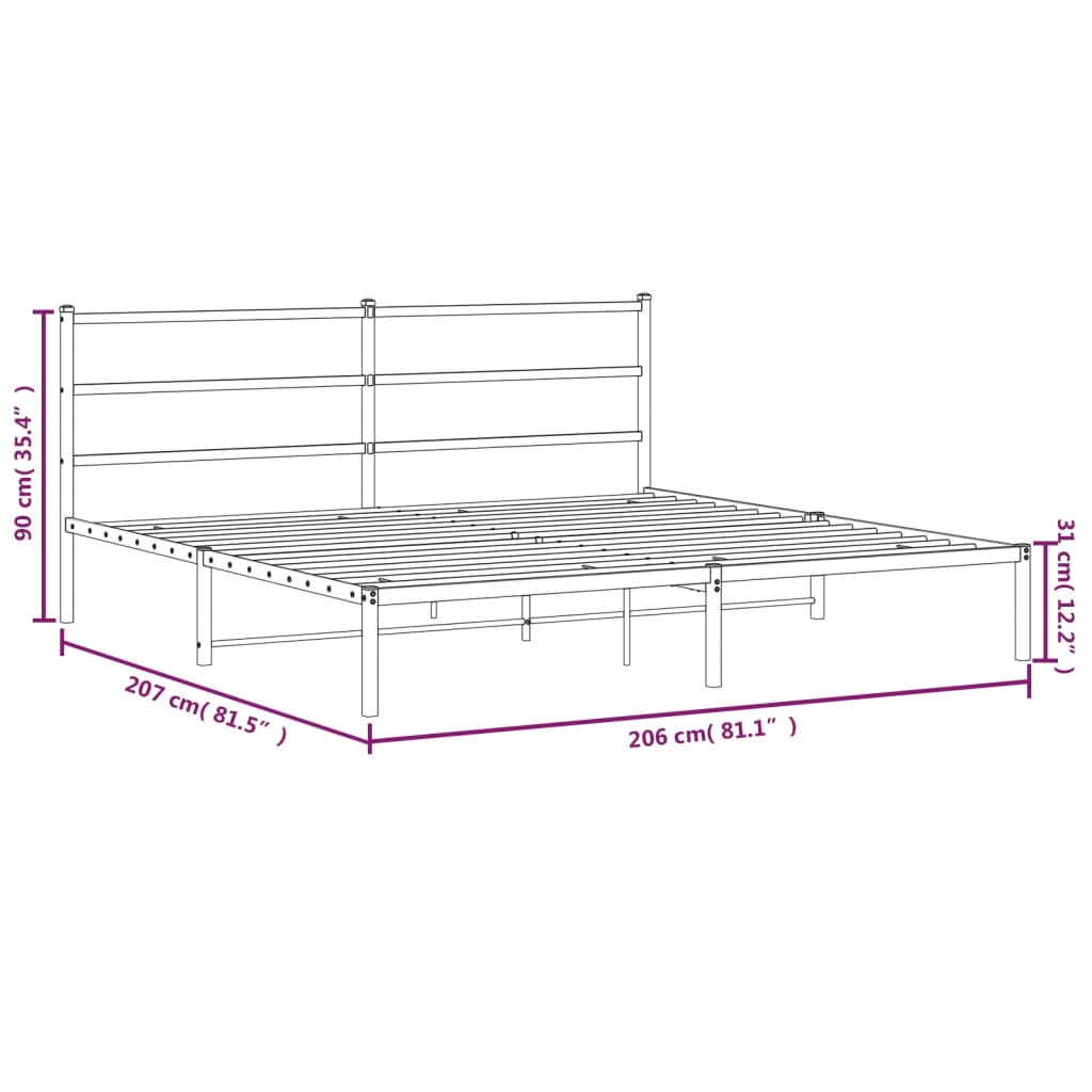 Metal Bed Frame without Mattress with Headboard Black 200x200cm
