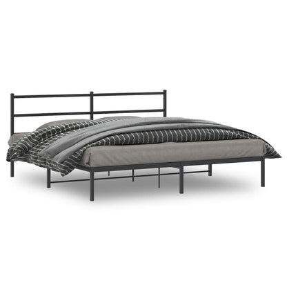 Metal Bed Frame without Mattress with Headboard Black 200x200cm