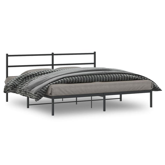 Metal Bed Frame without Mattress with Headboard Black 200x200cm