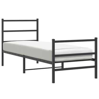 Metal Bed Frame without Mattress with Footboard Black 75x190cm