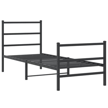 Metal Bed Frame without Mattress with Footboard Black 75x190cm