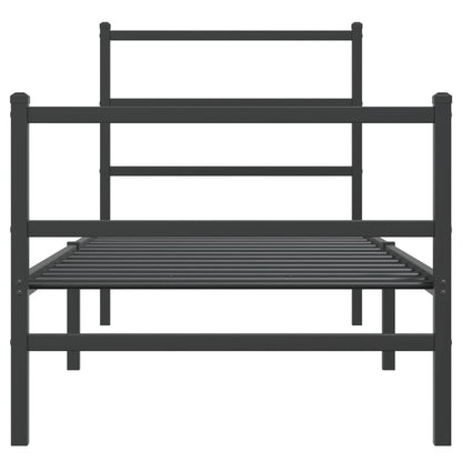 Metal Bed Frame without Mattress with Footboard Black 75x190cm
