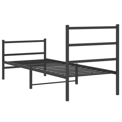 Metal Bed Frame without Mattress with Footboard Black 75x190cm