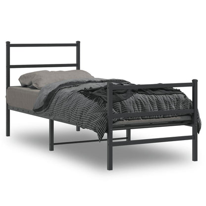 Metal Bed Frame without Mattress with Footboard Black 75x190cm