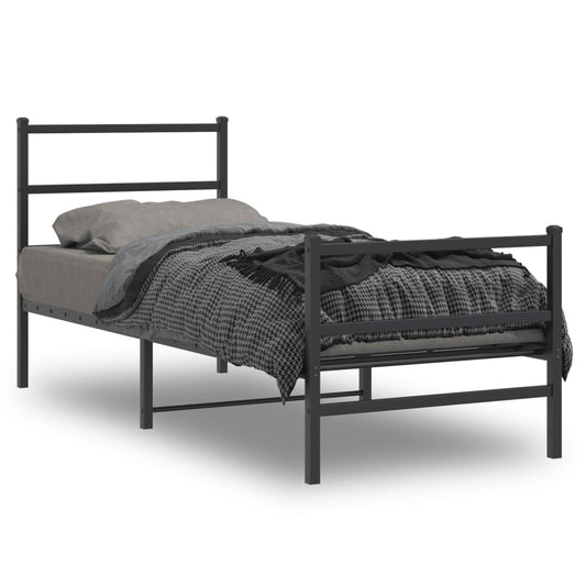Metal Bed Frame without Mattress with Footboard Black 75x190cm