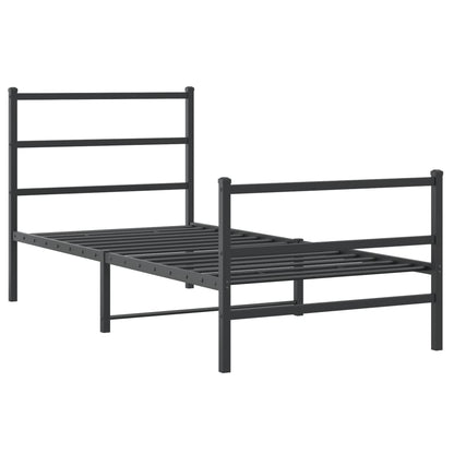 Metal Bed Frame without Mattress with Footboard Black 90x190cm