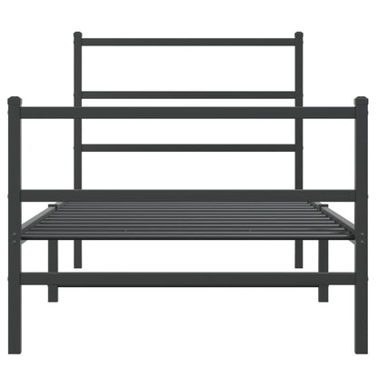 Metal Bed Frame without Mattress with Footboard Black 90x190cm
