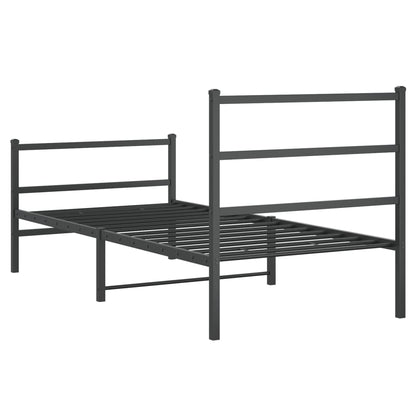 Metal Bed Frame without Mattress with Footboard Black 90x190cm