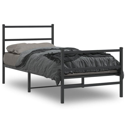 Metal Bed Frame without Mattress with Footboard Black 90x190cm