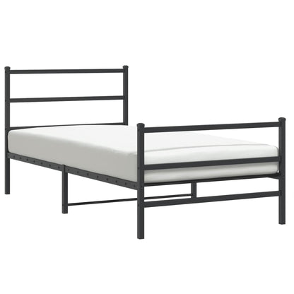 Metal Bed Frame without Mattress with Footboard Black 107x203cm