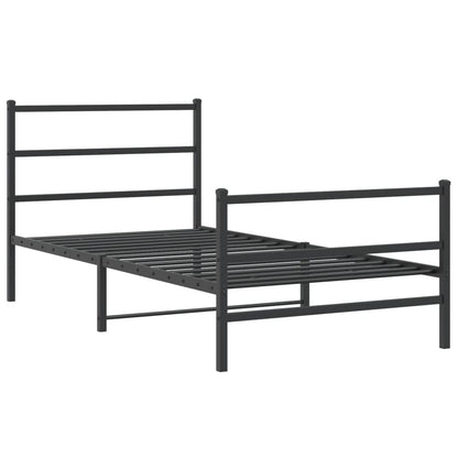 Metal Bed Frame without Mattress with Footboard Black 107x203cm