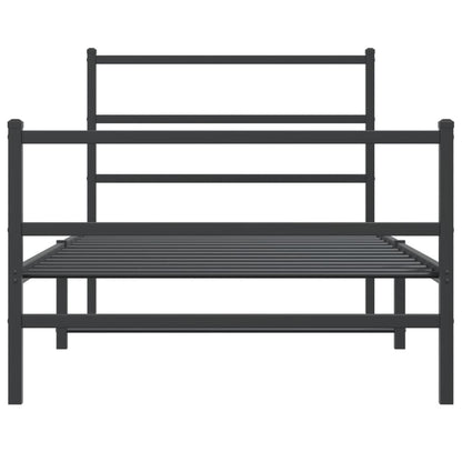 Metal Bed Frame without Mattress with Footboard Black 107x203cm