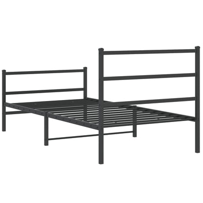 Metal Bed Frame without Mattress with Footboard Black 107x203cm