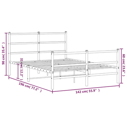 Metal Bed Frame without Mattress with Footboard Black 135x190cm