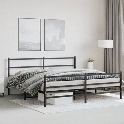 Metal Bed Frame without Mattress with Footboard Black 193x203cm
