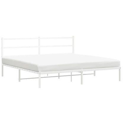 Metal Bed Frame without Mattress with Headboard White 193x203cm