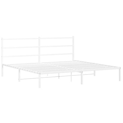 Metal Bed Frame without Mattress with Headboard White 193x203cm