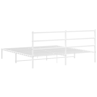 Metal Bed Frame without Mattress with Headboard White 193x203cm