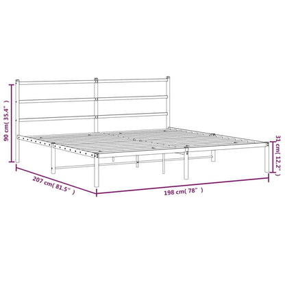 Metal Bed Frame without Mattress with Headboard White 193x203cm