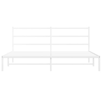 Metal Bed Frame without Mattress with Headboard White 200x200cm