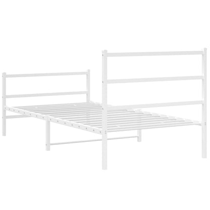 Metal Bed Frame without Mattress with Footboard White 100x190cm