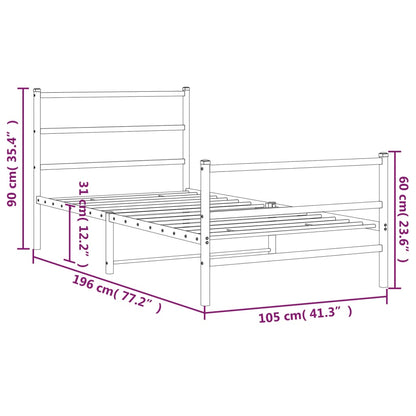 Metal Bed Frame without Mattress with Footboard White 100x190cm