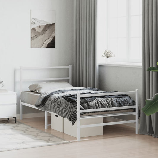 Metal Bed Frame without Mattress with Footboard White 100x190cm