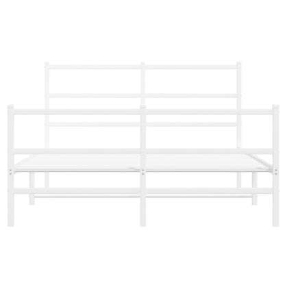 Metal Bed Frame without Mattress with Footboard White 135x190cm