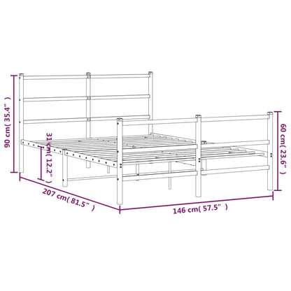 Metal Bed Frame without Mattress with Footboard White 140x200cm