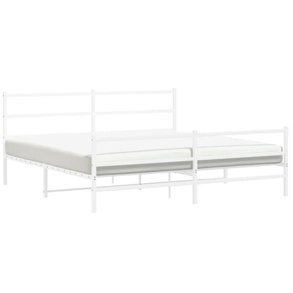 Metal Bed Frame without Mattress with Footboard White 183x213cm