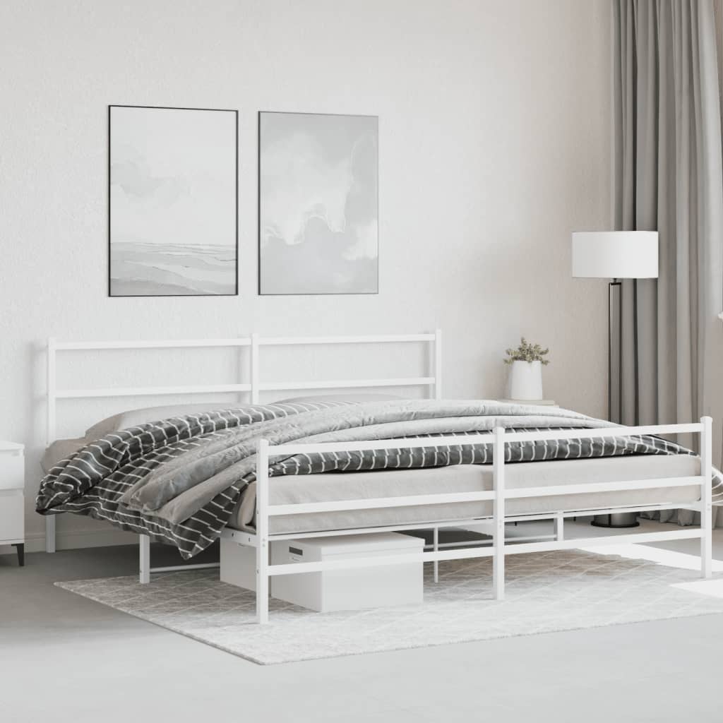 Metal Bed Frame without Mattress with Footboard White 183x213cm