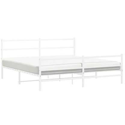 Metal Bed Frame without Mattress with Footboard White 193x203cm