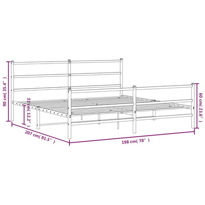 Metal Bed Frame without Mattress with Footboard White 193x203cm