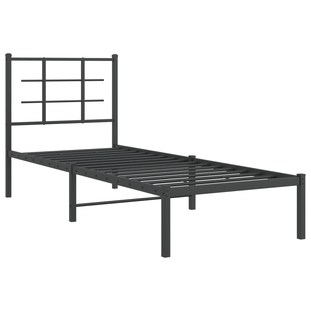 Metal Bed Frame without Mattress with Headboard Black 75x190cm