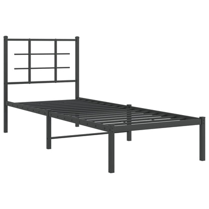 Metal Bed Frame without Mattress with Headboard Black 75x190cm