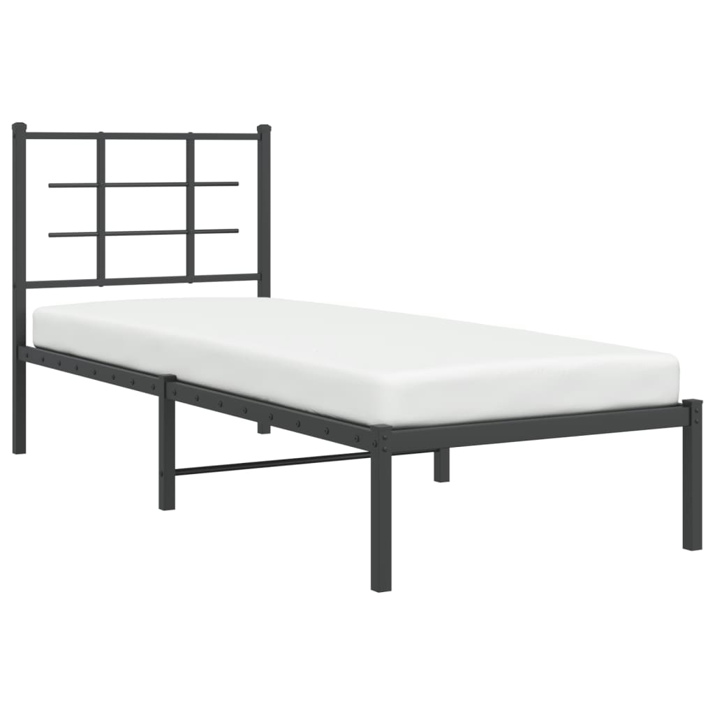 Metal Bed Frame without Mattress with Headboard Black 75x190cm