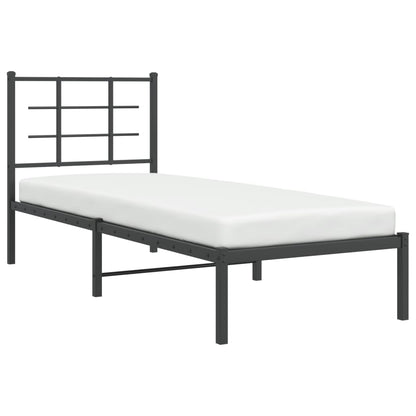 Metal Bed Frame without Mattress with Headboard Black 75x190cm