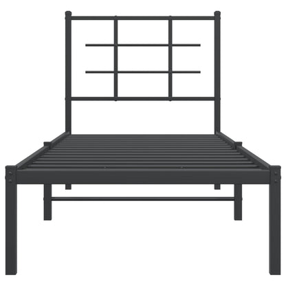 Metal Bed Frame without Mattress with Headboard Black 75x190cm